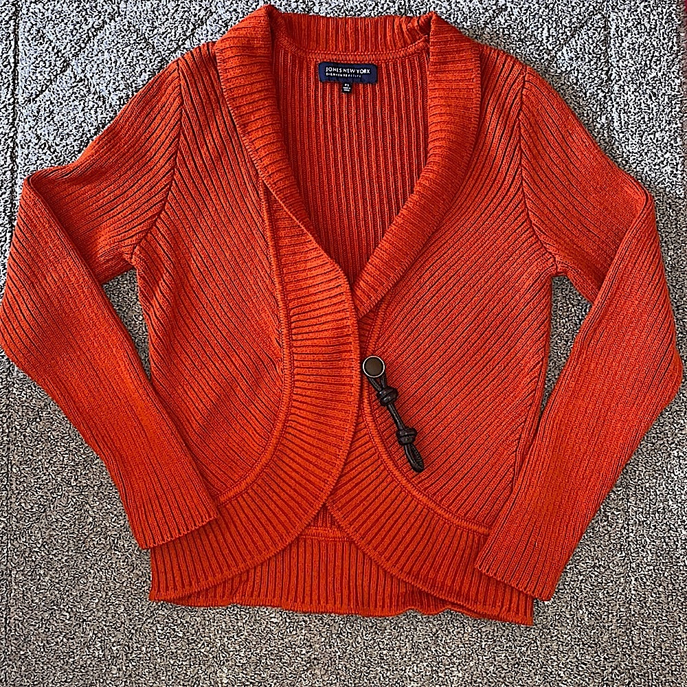 Jones New York Burnt Orange Long Sleeve Rib Knit Cardigan